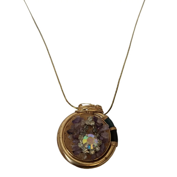 14K Gold Plated Aurora borealis Cork Amethyst Chips Snake Chain Necklace - Picture 4 of 12